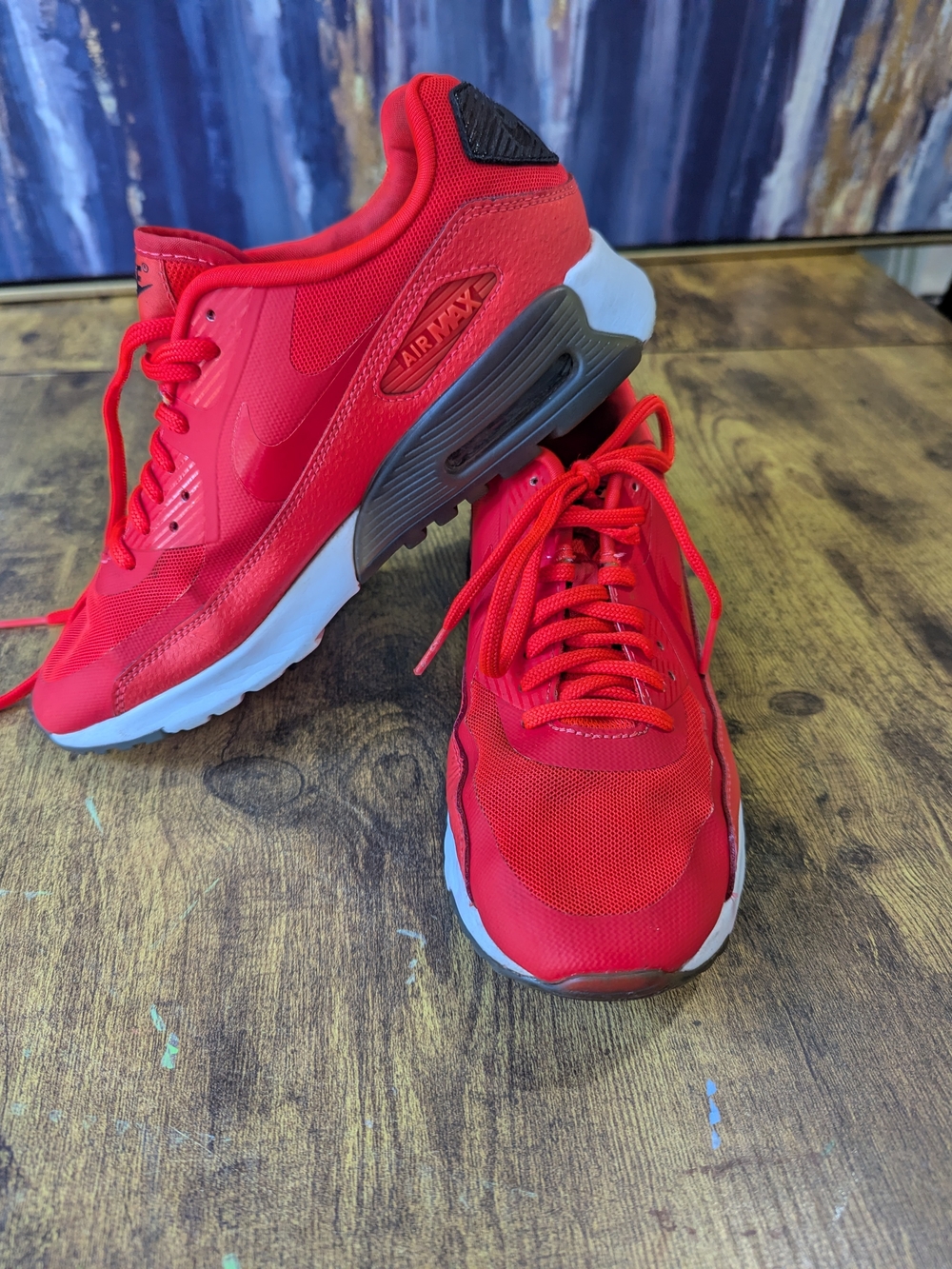 Nike Air Max 90 Womens 7.5 Orange Red Hyperfuse 724981-600 Sneakers Athletic Sho